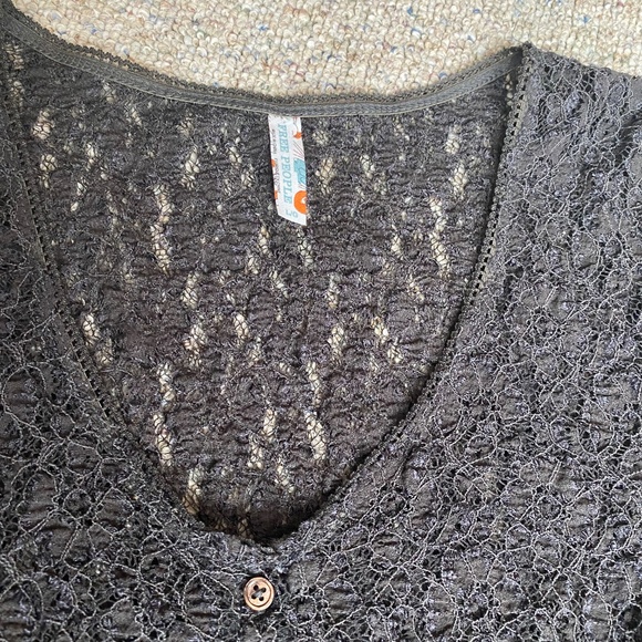 Free People Black Lace Babydoll Top Dress See Blouse Date Shirt Casual Spring - Picture 3 of 7